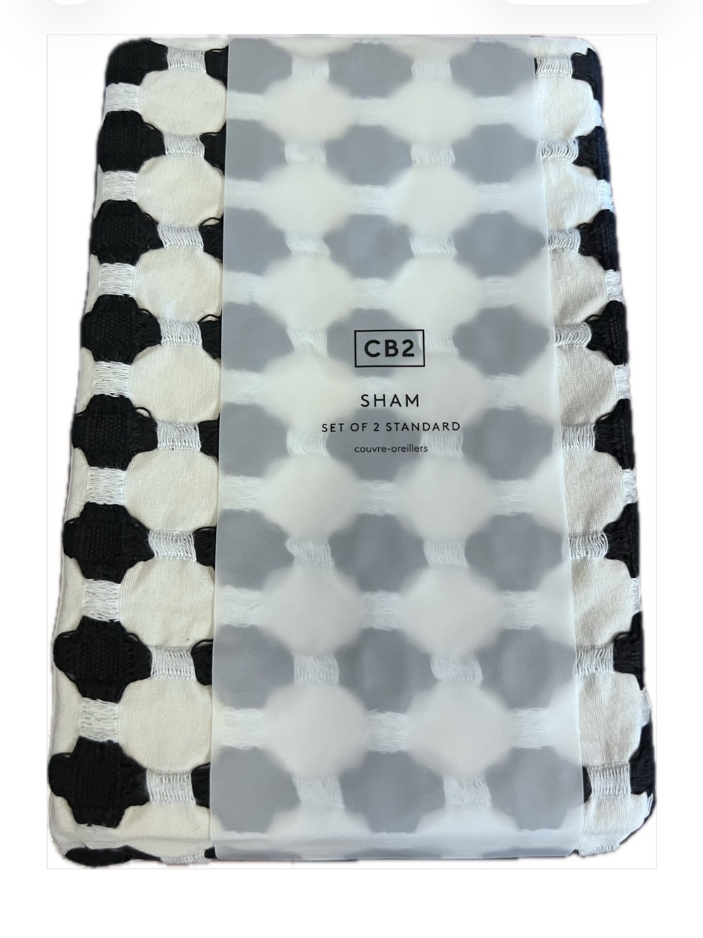 CB2 Estela Black and White Organic Cotton Standard Pillow Shams - Set of 2 NIP